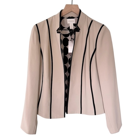 NWT Chico’s Women’s Contrast Pipe Blazer Jacket in Tan‎ Light Brown Size Small 4 - Picture 1 of 9